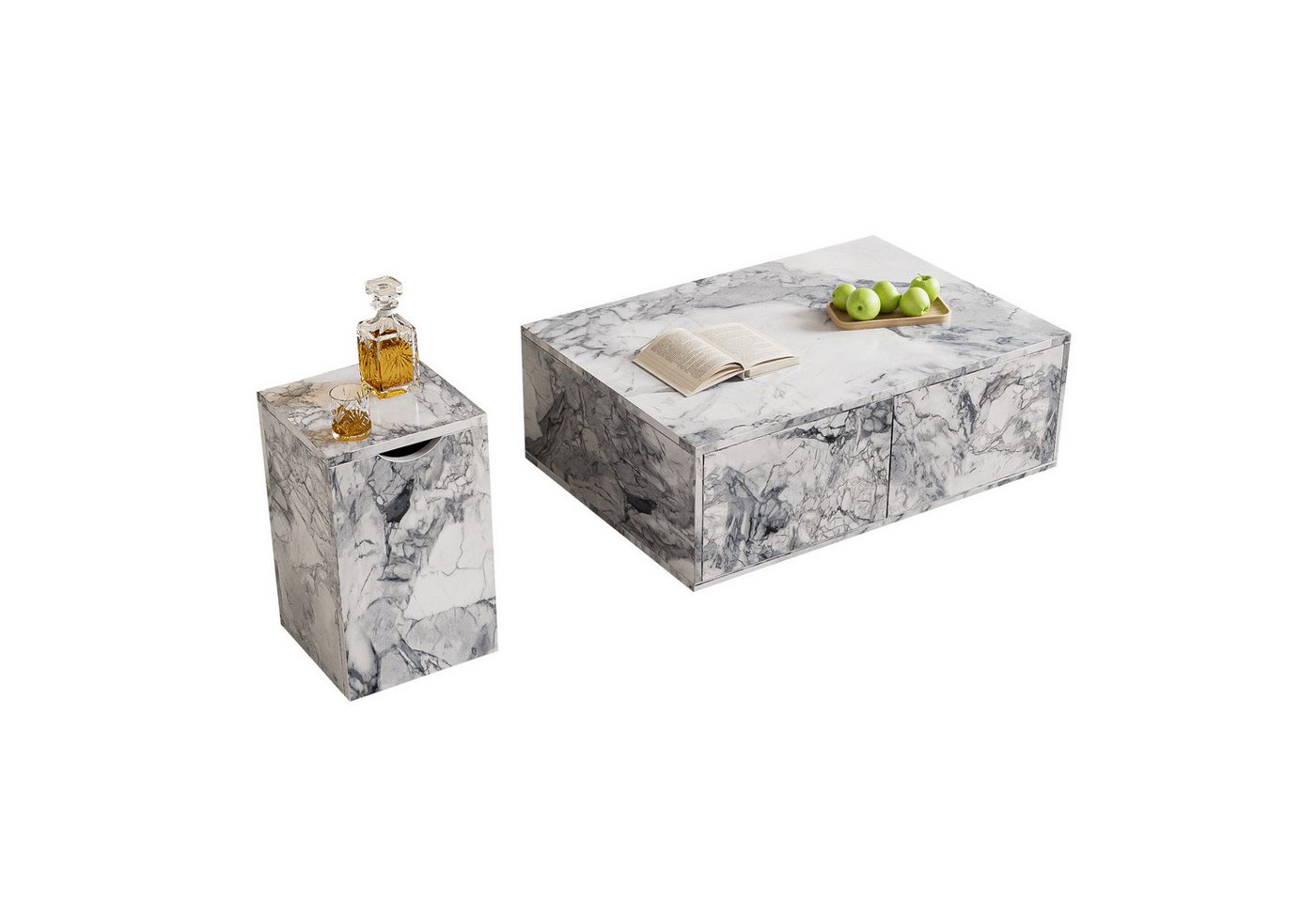 HAUSS SPOLE Couchtisch 2er-Set Moderner Couchtisch in Marmoroptik für Wohnzimmer Weiß (2-St), Moderner modularer Wohnzimmer-Couchtisch in Marmoroptik von HAUSS SPOLE