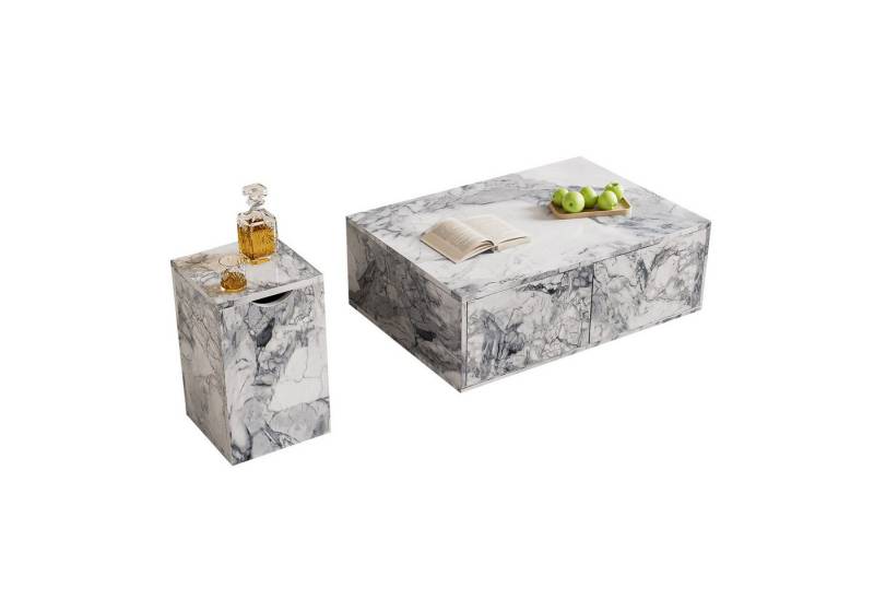 HAUSS SPOLE Couchtisch 2er-Set Moderner Couchtisch in Marmoroptik für Wohnzimmer Weiß (2-St), Moderner modularer Wohnzimmer-Couchtisch in Marmoroptik von HAUSS SPOLE
