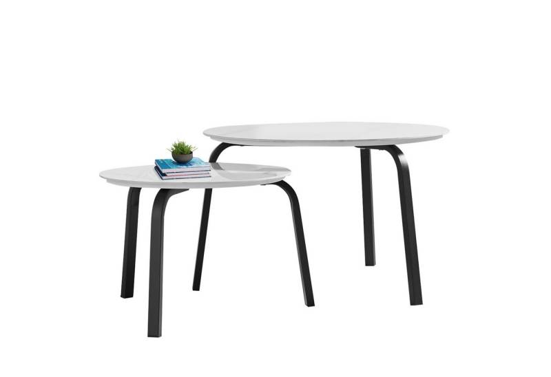 HAUSS SPOLE Couchtisch 2er Set Satztisch Beistelltisch Schiefer-Tischplatte, mit Metallbeine (elegantem Design, 2-St., Stabiler Eisenrahmen & leicht zu reinigende Steinplatten-Tischplatte), Ideal für Wohnzimmer & Büro, Platzsparendes stapelbares Design von HAUSS SPOLE