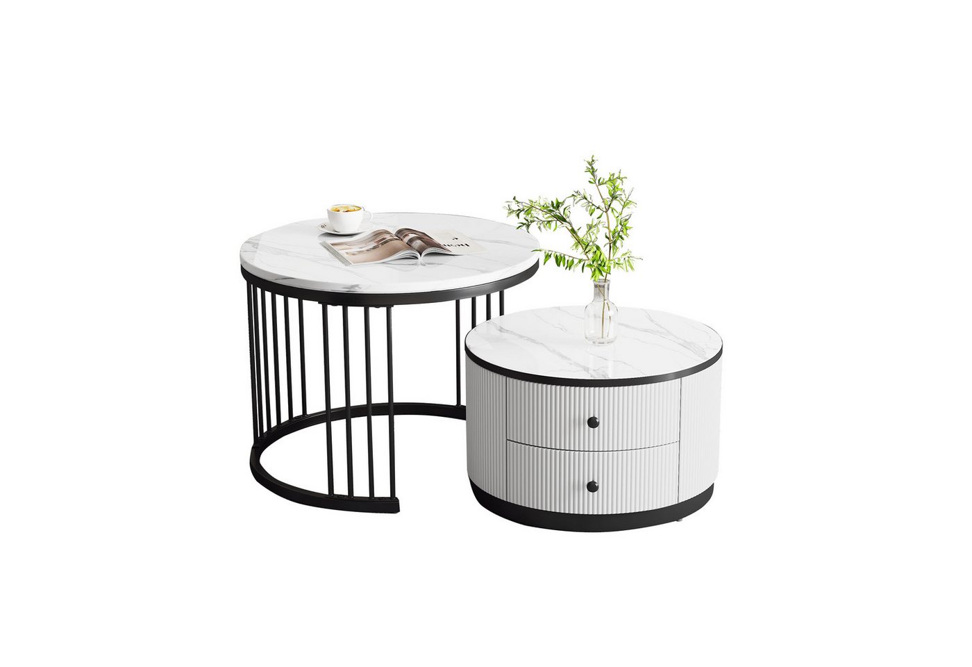 HAUSS SPOLE Couchtisch 2er Set in Nestform, Hochglanz runde Tische mit 2 Schubladen, schwarz (2-St) von HAUSS SPOLE