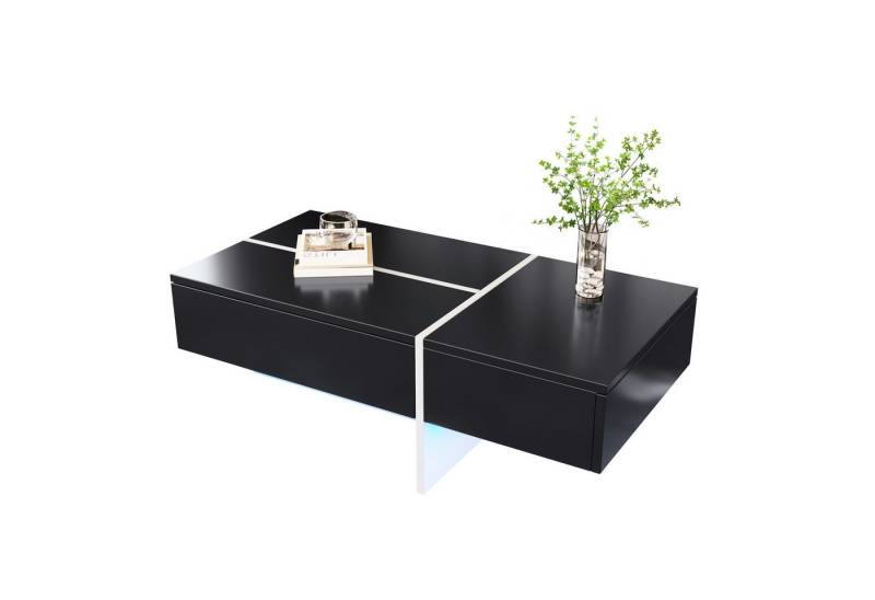 HAUSS SPOLE Couchtisch Hochglänzend mit App-gesteuertem LED-Beleuchtungssystem, Schwarz, für Wohnzimmer von HAUSS SPOLE