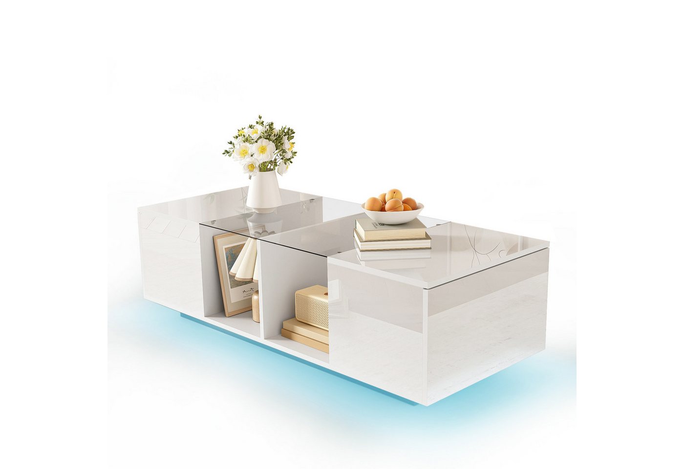HAUSS SPOLE Couchtisch Hochglanz-Couchtisch mit Glasablage, 2 Türen, LED-Licht Weiß, Kaffeetisch mit Stauraum und Glastischplatte Wohnzimmertisch HAUSS SPOLE Couchtisch Hochglanz-Couchtisch mit Glasablage, 2 Türen, LED-Licht Weiß, Kaffeetisch mit Stauraum und Glastischplatte Wohnzimmertisch von HAUSS SPOLE