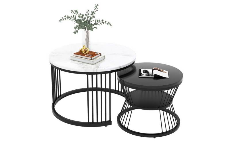 HAUSS SPOLE Couchtisch Modernes 2er-Set mit Hochglanz-Tischplatte, schwarzer Rahmen,Weiß von HAUSS SPOLE
