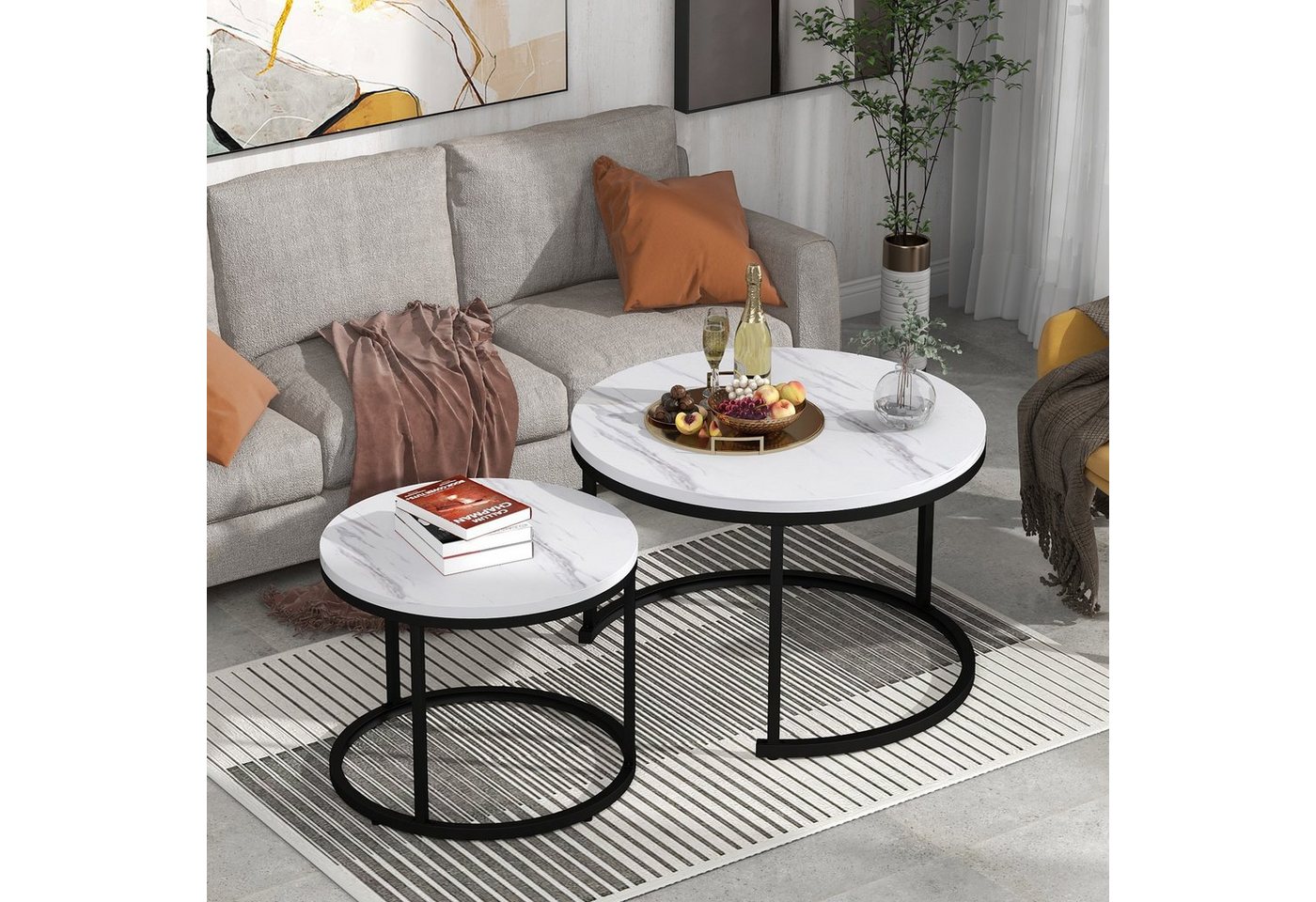 HAUSS SPOLE Couchtisch Runder Couchtisch 2er Set Satz Kaffeetisch Beistelltisch (2-St., 2 Stücke Groß und Klein) von HAUSS SPOLE