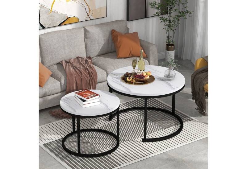 HAUSS SPOLE Couchtisch Runder Couchtisch 2er Set Satz Kaffeetisch Beistelltisch (2-St., 2 Stücke Groß und Klein) von HAUSS SPOLE