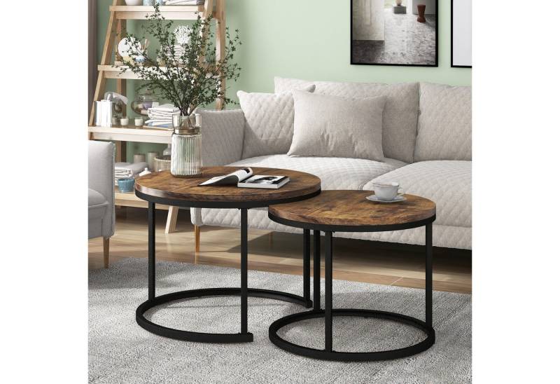 HAUSS SPOLE Couchtisch Runder Couchtisch 2er Set Satz Kaffeetisch Beistelltisch (2-St., 2 Stücke Groß und Klein) von HAUSS SPOLE