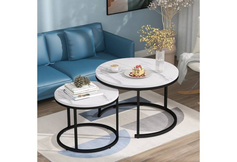 HAUSS SPOLE Couchtisch Runder Couchtisch 2er Set Satz Kaffeetisch Beistelltisch (2-St., 2 Stücke Groß und Klein) von HAUSS SPOLE