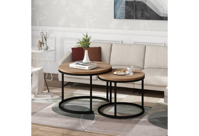 HAUSS SPOLE Couchtisch Runder Couchtisch 2er Set Satz Kaffeetisch Beistelltisch (2-St., 2 Stücke Groß und Klein) von HAUSS SPOLE