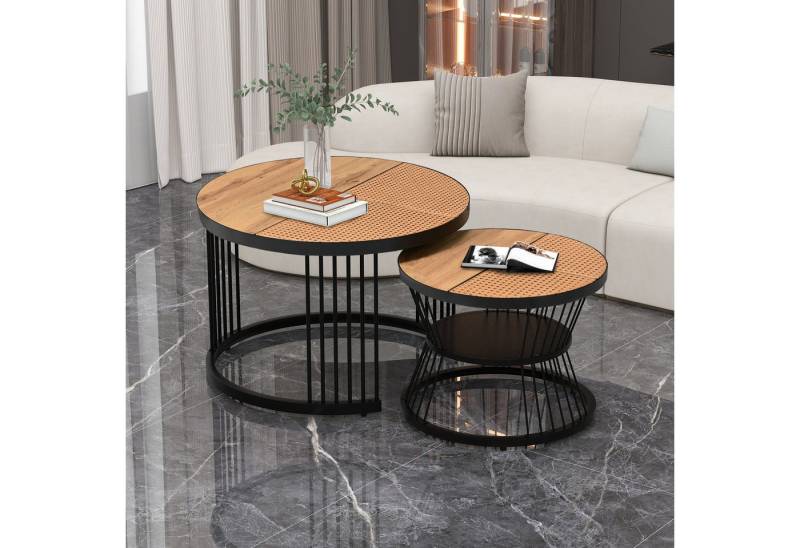 HAUSS SPOLE Couchtisch Satztisch Couchtisch 2er Set Rund Beistelltisch Kaffeetisch (Solid und Dauerhaft Smart Einzigartigrd Design Safety Design), Satz Marmor Furnier Sofa Seite Nest von Tischen Runde Endtische von HAUSS SPOLE