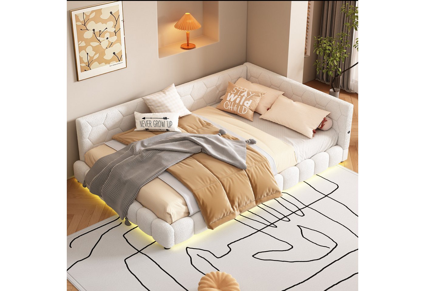 HAUSS SPLOE Daybett 140*200cm mit Umgebungslicht, USB-Anschluss, Ohne Matratze Weiß, Tagesbett für Schlafzimmer, Kinderzimmer von HAUSS SPLOE