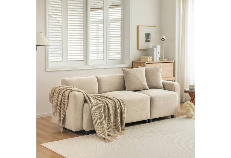 HAUSS SPOLE Ecksofa 3-Sitzer-Schlafsofa Polstersofa mit 2 Kissen, hohe Dichte Füllung, Sofa mit Dekokissen, Chenille, Wohnzimmersofa, Ecksofa Schlafsofa mit hohe Dichte Füllung von HAUSS SPOLE