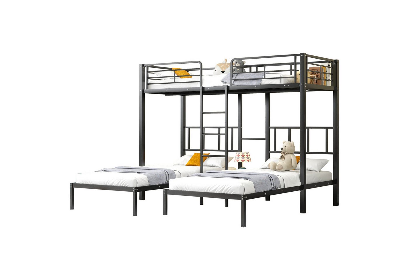 HAUSS SPLOE Einzelbett Etagenbett Metallbett Kinderbett Hochbett Bettrahmen Einzelbett (mit Fallschutzgitter und Tisch, mit Leiter für Kinder und Jugendliche), Ohne Matratze von HAUSS SPLOE