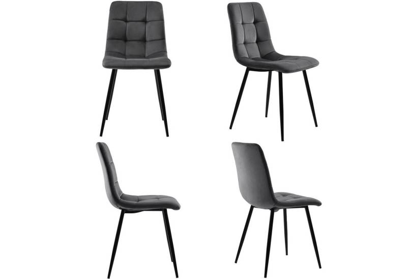 HAUSS SPOLE Essgruppe 5-tlg Esstisch mit 4 Stühlen mit scharzen Metallbeinen, Grau Samt, (5-tlg), mit Golden Metallbeinen,Weißer MDF-Desktop,140×80cm von HAUSS SPOLE