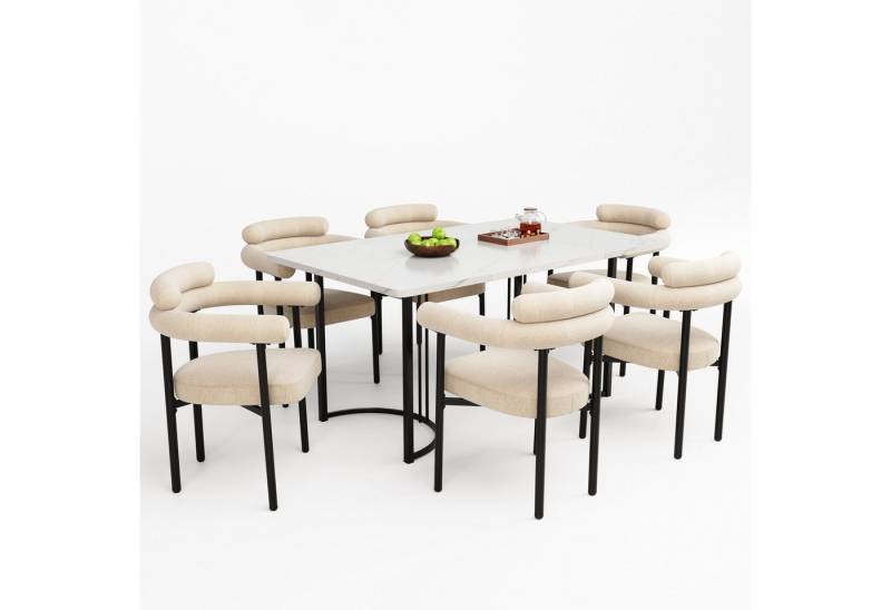 HAUSS SPLOE Essgruppe 7er Set Esstisch mit Tischbeinen aus Metall und 4 beige Samt-Stühle, (6-tlg) von HAUSS SPLOE