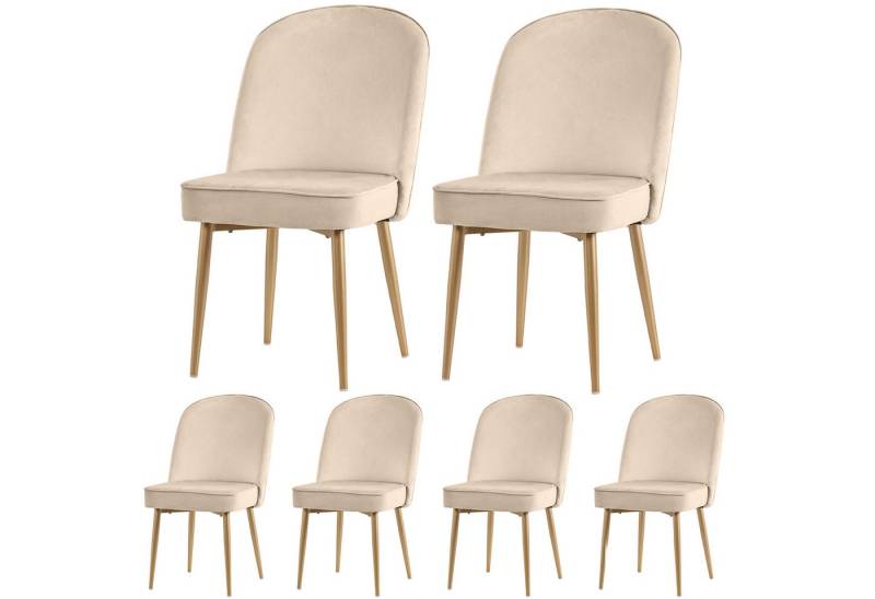 HAUSS SPLOE Essgruppe 7er Set Esstisch mit Tischbeinen aus Metall und 4 beige Samt-Stühle von HAUSS SPLOE