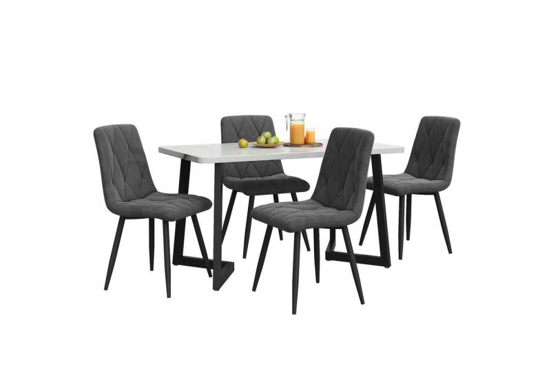 HAUSS SPOLE Essgruppe Esstisch mit 4 Schwarz Samt Stühlen Set, Schwarze Tischbeine von HAUSS SPOLE