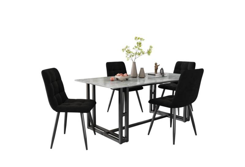 HAUSS SPOLE Essgruppe Esszimmerstuhl 4er Set Polsterstuhl Stuhl, (Sitzfläche aus Samt Gestell aus Metall Nur Stühle, kein Tisch, 4-tlg., Stuhl mit Rückenlehne) von HAUSS SPOLE
