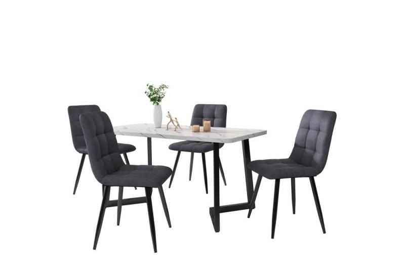 HAUSS SPOLE Essgruppe Esszimmerstuhl 4er Set Polsterstuhl Stuhl, (Vor Kratzern schützende Bodenschoner, 4-tlg., Sitzfläche aus Leinen Gestell aus Metall Nur Stühle, kein Tisch), Stuhl mit Rückenlehne von HAUSS SPOLE