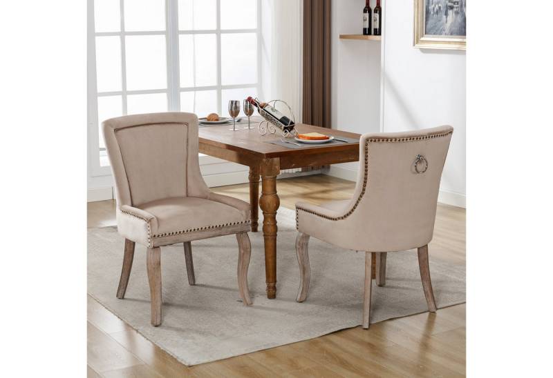 HAUSS SPOLE Esszimmerstuhl Esszimmerstuhl 2 St Küchenstuhl Wohnzimmerstuhl Polsterstuhl (Polsterstuhl mit Nagelkopfbesatz, 2 St), Beinen aus Massivholz, Bezug aus Samt von HAUSS SPOLE