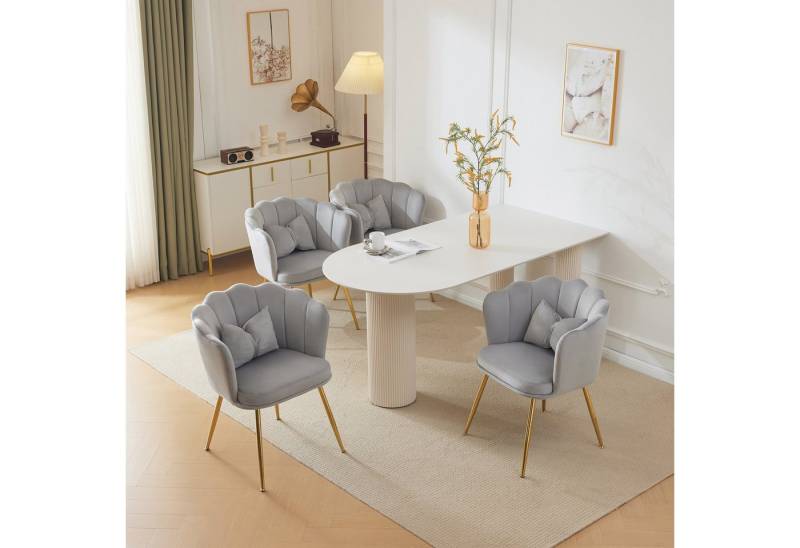 HAUSS SPOLE Esszimmerstuhl Polsterstuhl Relaxsessel mit Dekokissen, Metallbeinen Gold, Samt (Freizeitsessel mit Kissen,Sessel,Ohrensessel,Armlehnstuhl, 4 St), für Wohnzimmer, Schlafzimmer, Büro, Wartezimmer. von HAUSS SPOLE