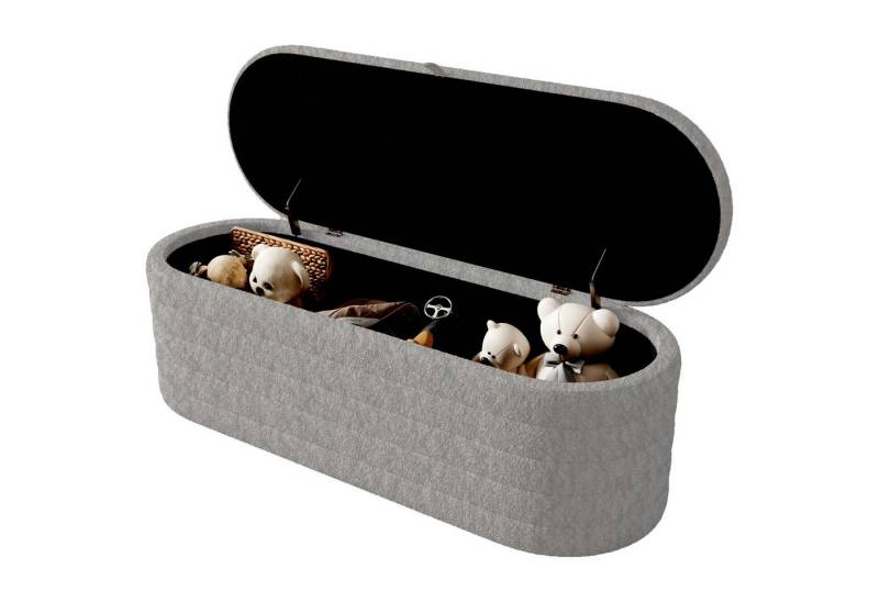 HAUSS SPOLE Fußhocker Fußhocker mit Stauraum 120 x 40 cm, Sofahocker, Teddyfleece, Grau (Vielseitiger Fußhocker mit Stauraum 120x40 cm – Teddyfleece-Stoff, verstecktes Fach, perfekt als Sitzgelegenheit oder Fußstütze für Wohnzimmer und Schlafzimmer., 120 x 40 cm) von HAUSS SPOLE