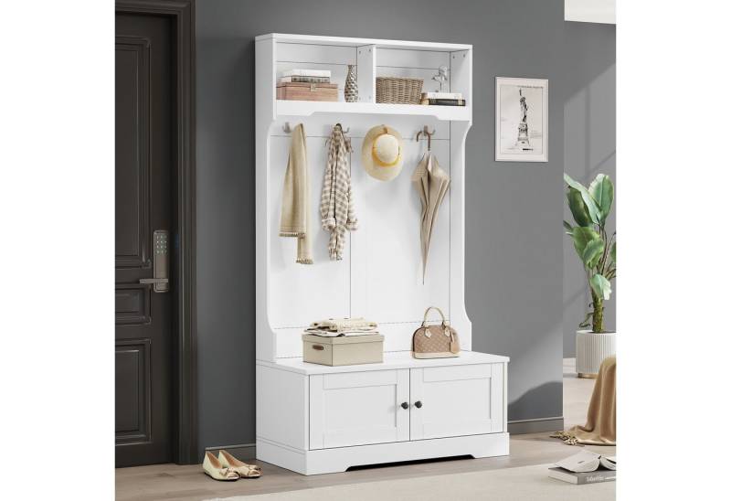 HAUSS SPOLE Garderoben-Set Eingangsschrank mit 4 Haken, 2 Fächern Kleiderständer, Schuhschrank, (mit Stauraum an der Unterseite des Sitzes), Weiß von HAUSS SPOLE