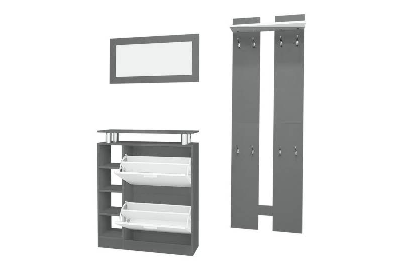 HAUSS SPOLE Garderoben-Set mit Spiegel, 2 Wandpaneelen, Regalwand und Schuhschrank, Grau, (Flurmöbel, 3-St., Spiegel, Regalwand, Schuhschrank), für Ihren Eingangsbereich von HAUSS SPOLE