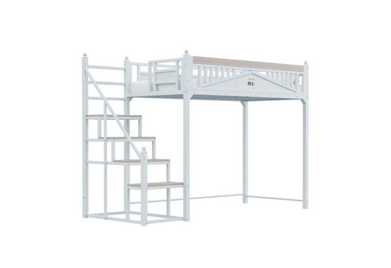 HAUSS SPOLE Hochbett 90x200 cm, Metallschutzgitter mit Holzsprossen Sicherheitsleiter Weiß (Metall-Hochbett mit Flexibler Sicherheitsleiter, Stauraum unter der Leiter, Sicherheitsgitter mit Holzsprossen, 90 x 200cm) ohne Matratze von HAUSS SPOLE