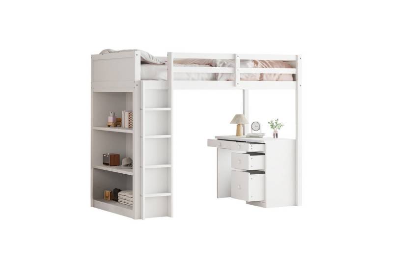 HAUSS SPOLE Hochbett 90x200cm mit Aufbewahrungsschränken & Computertisch für Kinder Weiß von HAUSS SPOLE