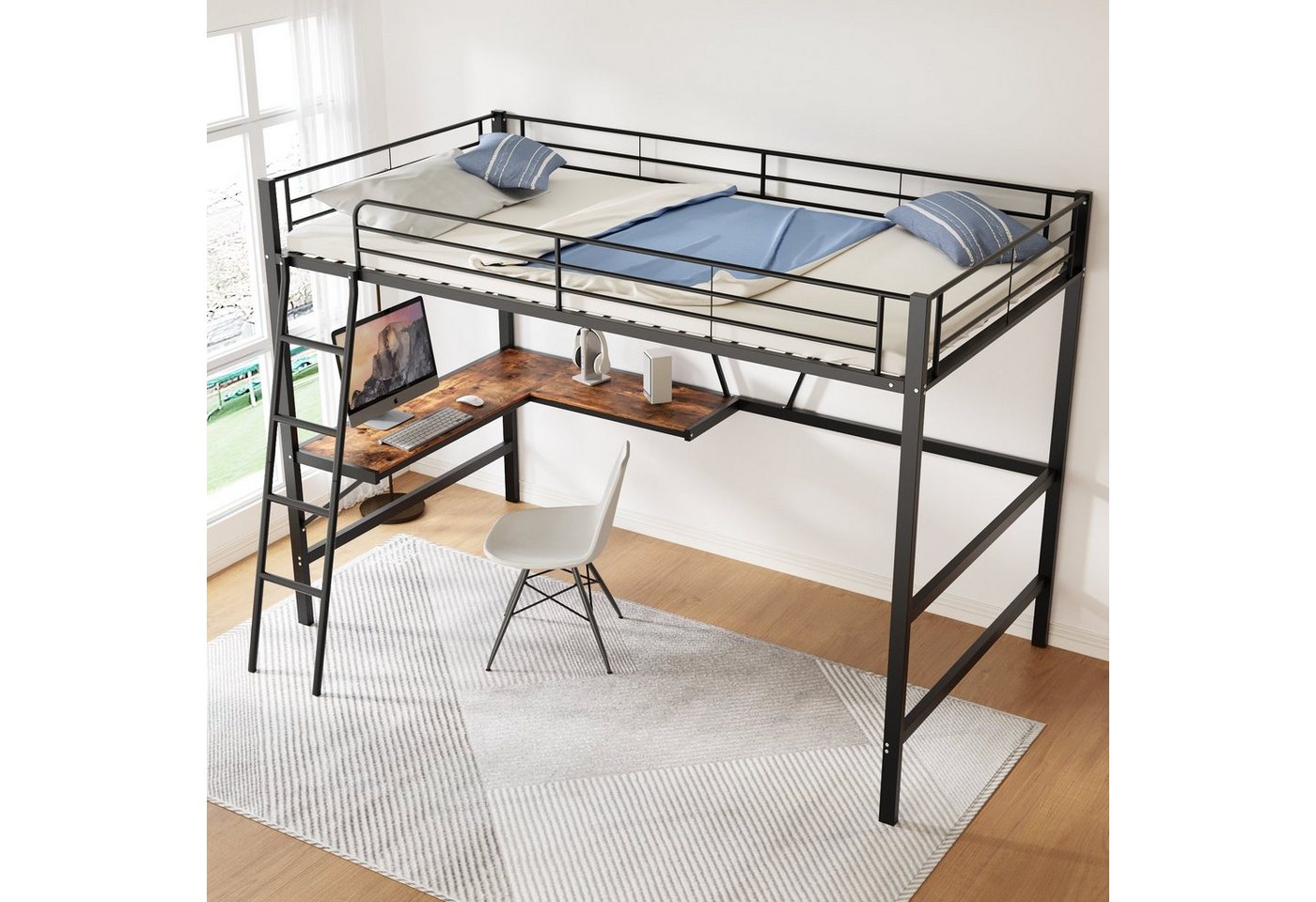 HAUSS SPOLE Hochbett 90x200cm mit L-förmigem Schreibtisch und einem Regal, schwarz HAUSS SPOLE Hochbett 90x200cm mit L-förmigem Schreibtisch und einem Regal, schwarz von HAUSS SPOLE