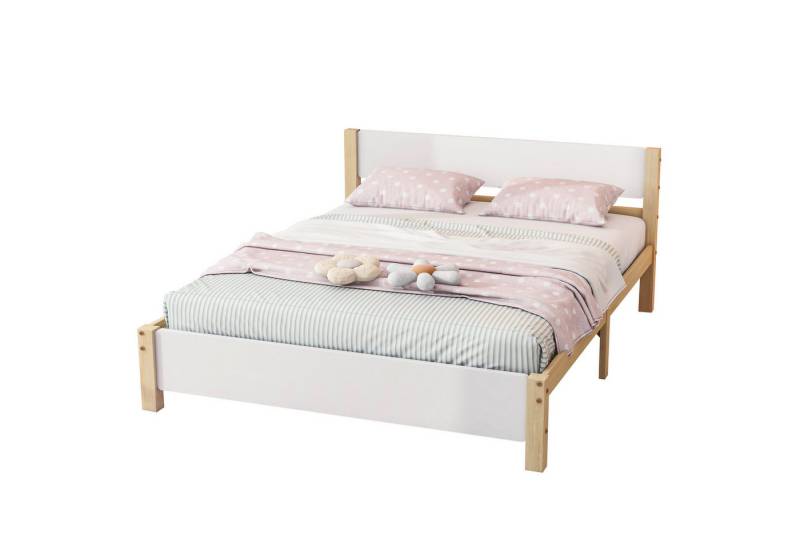 HAUSS SPOLE Holzbett Doppelbett Holzbett Bettrahmen Kinderbett Jugendbett (140x200 cm, Einzelbett, Holzbett, Kiefernholzrahmen mit Mittelfuß), ohne Matratze von HAUSS SPOLE
