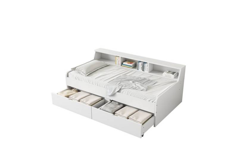 HAUSS SPOLE Kinderbett 90*200 cm mit zwei Schubladen und 3 Ablagefächern, weiß (90*200 cm), ohne Matratze von HAUSS SPOLE