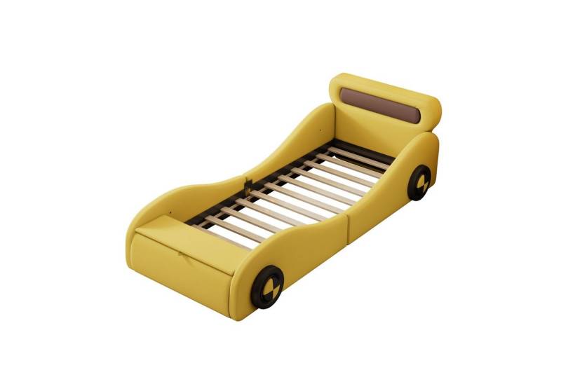 HAUSS SPLOE Kinderbett 90x200 in Form eines Autos mit leuchtenden Rädern und Stauraum Gelb von HAUSS SPLOE