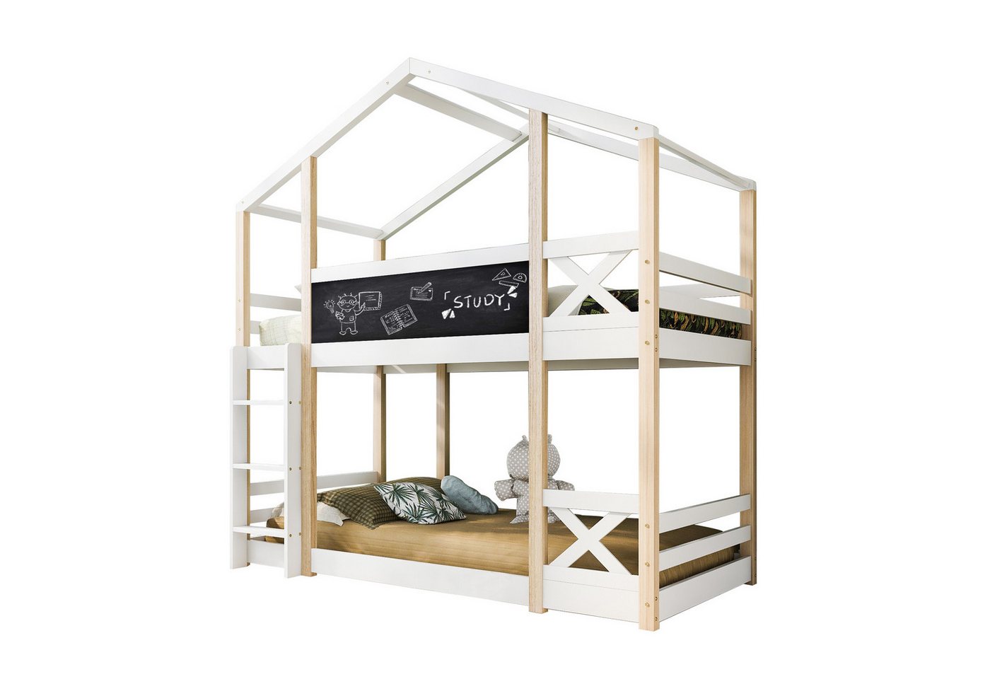 HAUSS SPLOE Kinderbett Etagenbett Baumhaus Kinderbett Hochbett Funktionsbett Hausbett (90 x 200 cm mit Lattenrost ohne Matratze), Hochwertiges Material von HAUSS SPLOE