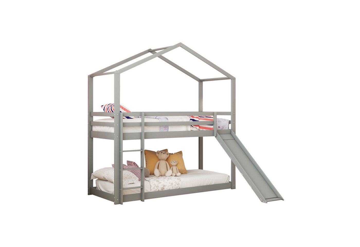 HAUSS SPLOE Kinderbett Hausbett Kinderbett Einzelbett Bettrahmen Bodenbett (mit Treppe & Schubladen, bodentief, Hausbett für Mädchen und Jungen), Sicheres und durchdachtes Design Stabile Kiefernstruktur von HAUSS SPLOE