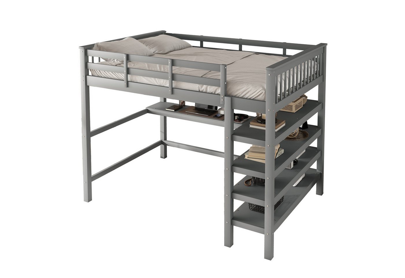 HAUSS SPOLE Kinderbett Kinderbett Hochbett Bettgestell mit einer Schreibtischplatte (mit Ablagefächern und Unterbettschreibtisch) von HAUSS SPOLE