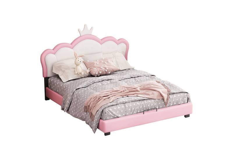 HAUSS SPOLE Kinderbett Polsterbett Doppelbett Funktionsbett Bettrahmen Jugendbett Kinderbett (rosa (Matratze nicht enthaltet), Mädchenbett mit Kronenformung von HAUSS SPOLE