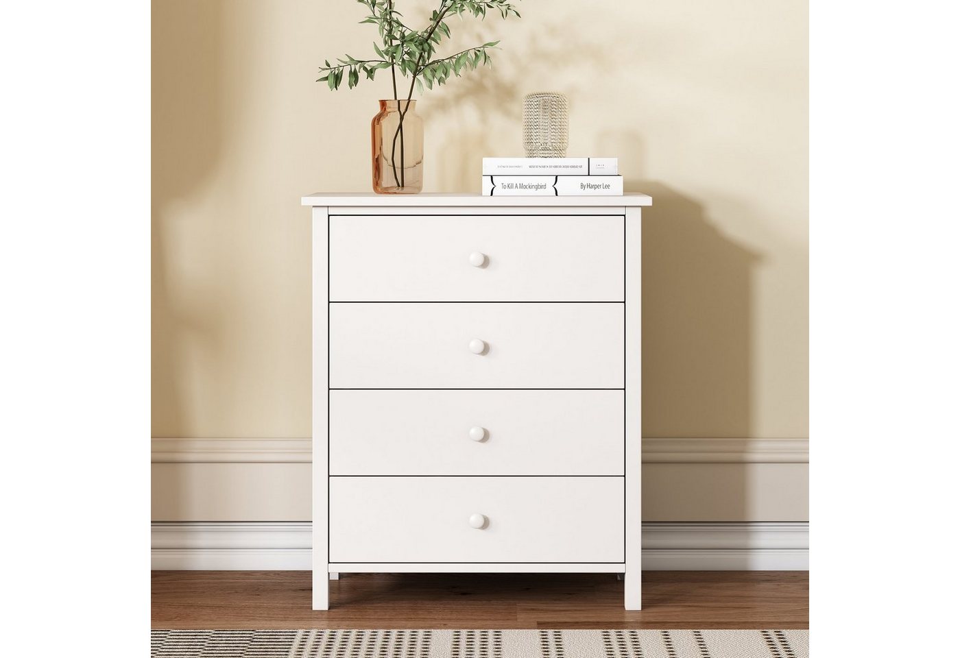 HAUSS SPLOE Kommode Schubladenkommode, Sideboard Highboard Kommode (mit 4 Schubladen für Wohnzimmer und Schlafzimmer, Sideboard mit X-Form aus Spanplatte), Weiß, 60*40*71.5cm von HAUSS SPLOE