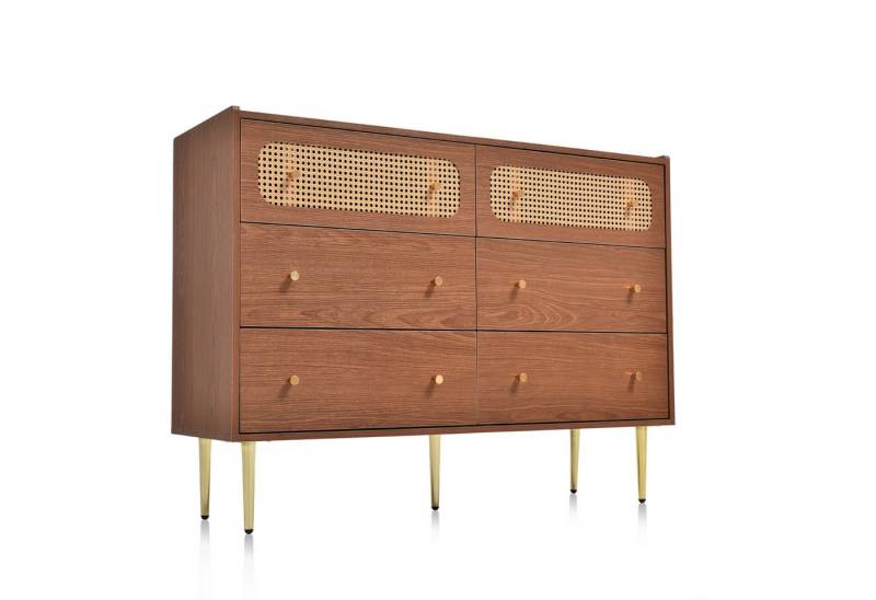 HAUSS SPLOE Kommode Schubladenkommode Kommode Rattan Sideboard Highboard (Schubladenkommode mit 6 Schubladen aus Massivholz Holz) von HAUSS SPLOE