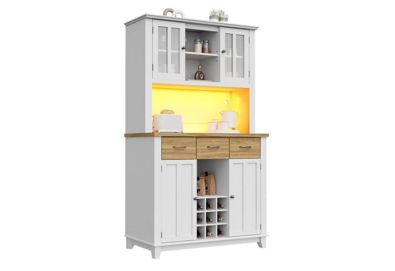 HAUSS SPOLE Küchenbuffet mit Verstellbaren Ablagen, LED-Beleuchtung, 3 Holzfarbene Schubladen (Hochschrank, Bücherschrank, Badezimmerschrank, 1-St., 3 Schubladen, 4 Türen) mit Verstellbaren Ablagen, LED-Beleuchtung von HAUSS SPOLE