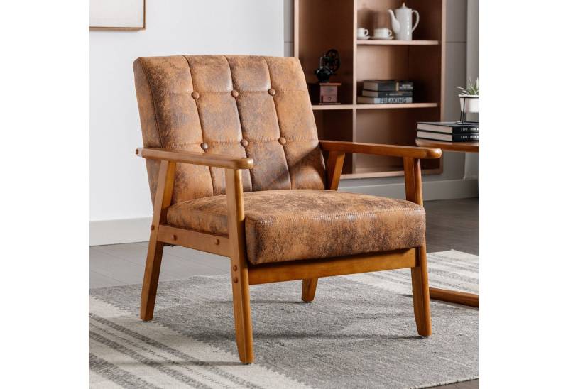 HAUSS SPLOE Loungesessel Polsterstuhl Freizeitstuhl mit Massivholz-Armlehnen und -Füßen (für Wohnzimmer Schlafzimmer Studio-Stuhl, Mid-Century Modern Akzentstuhl) von HAUSS SPLOE