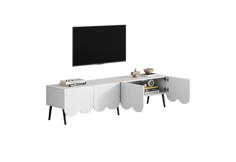 HAUSS SPLOE Lowboard mit Zwei Türen und Kabelmanagement für Fernseher bis 80 Zoll, Weiß (TV-Board, Fernsehtisch, TV-Ständer, 1 St., 2 Türen und Kabelmanagement), mit einzigartigem Muster, für Fernseher bis 80 Zoll von HAUSS SPLOE