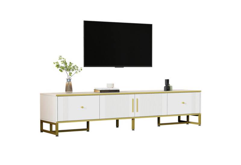 HAUSS SPLOE Lowboard mit goldener Umrandung, 2 Türen, 2 Schubladen, verstellbaren Füßen (Fernsehtisch, TV-Ständer, 1 St., 2 Türen, 2 Schubladen), mir verstellbaren Füßen und Kabelmanagement von HAUSS SPLOE