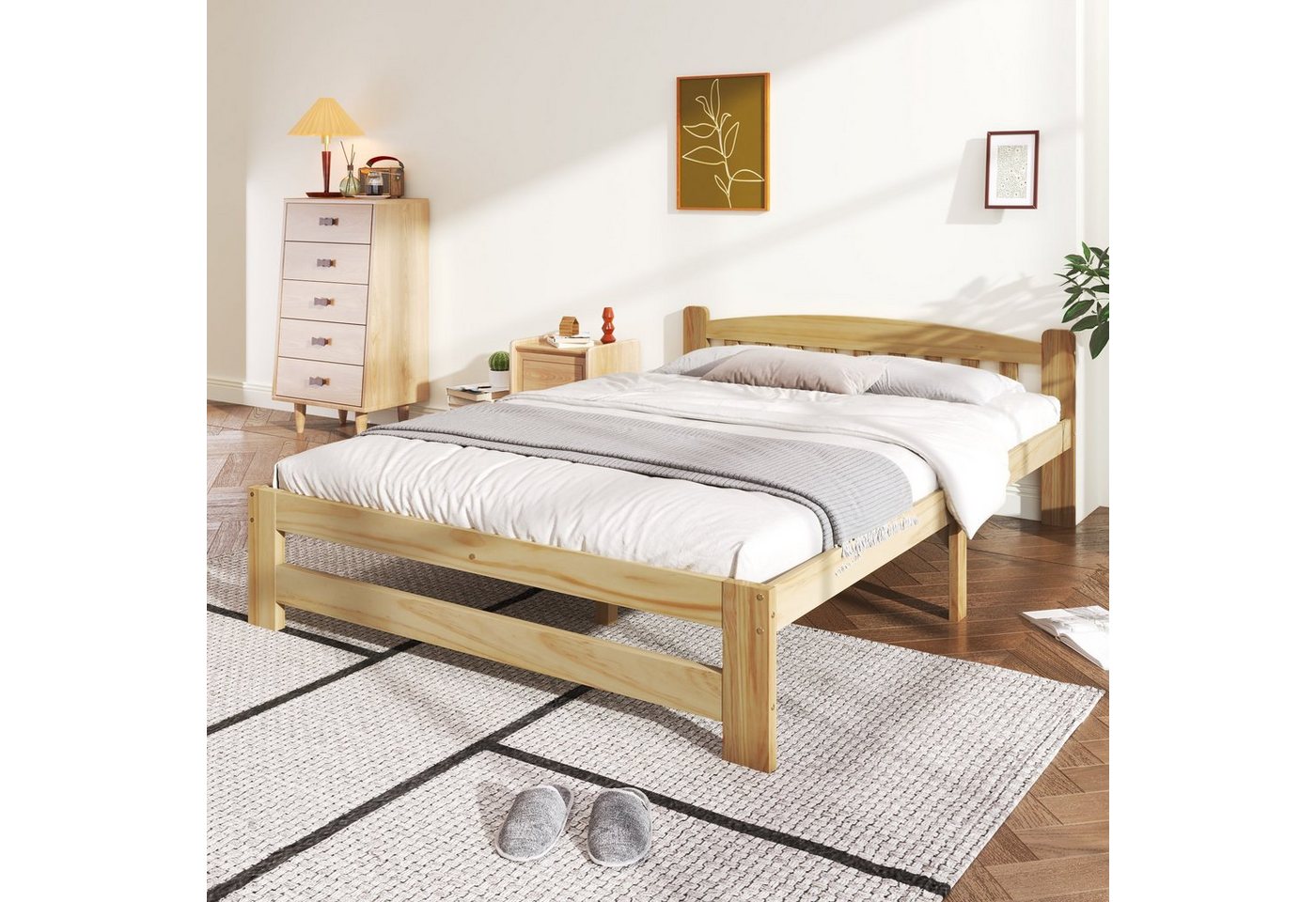 HAUSS SPLOE Massivholzbett Doppelbett Holzbett Bettrahmen Kinderbett Jugendbett (Massivholz Natur Bett 140x200 cm), ohne Matratze von HAUSS SPLOE