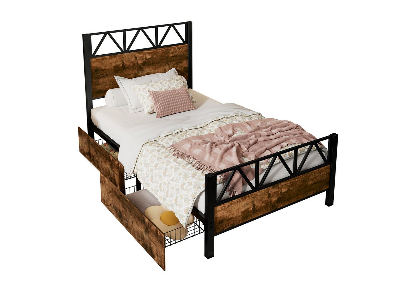 HAUSS SPLOE Metallbett 90x200cm mit 2 Schubladen mit Rollen, Metall+MDF, Schwarz + Walnuss HAUSS SPLOE Metallbett 90x200cm mit 2 Schubladen mit Rollen, Metall+MDF, Schwarz + Walnuss von HAUSS SPLOE