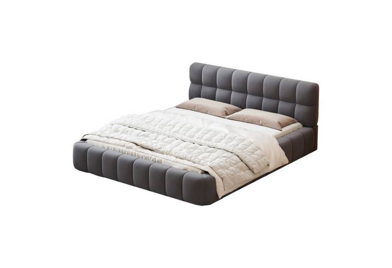 HAUSS SPOLE Polsterbett 140 x 190 cm mit weicher Rückenlehne und Lattenrost Leinen Grau (Doppelbett mit weicher Rückenlehne 140 x 190 cm, 140 x 190 cm), ohne Matratze von HAUSS SPOLE