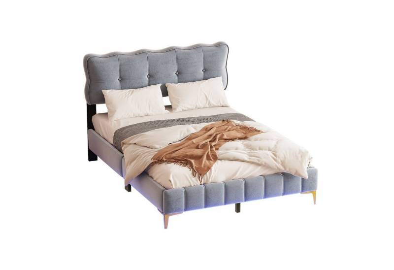 HAUSS SPOLE Polsterbett 140 x 200 cm mit LED-Leuchten, Rückenlehne, Samtstoff, Grau, Ohne Matratze von HAUSS SPOLE