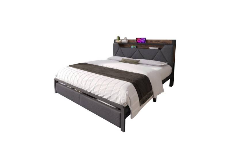 HAUSS SPOLE Polsterbett 140x 200 mit Ladefunktion Stauraum-Kopfteil LED Grau(Ohne Matratze) von HAUSS SPOLE