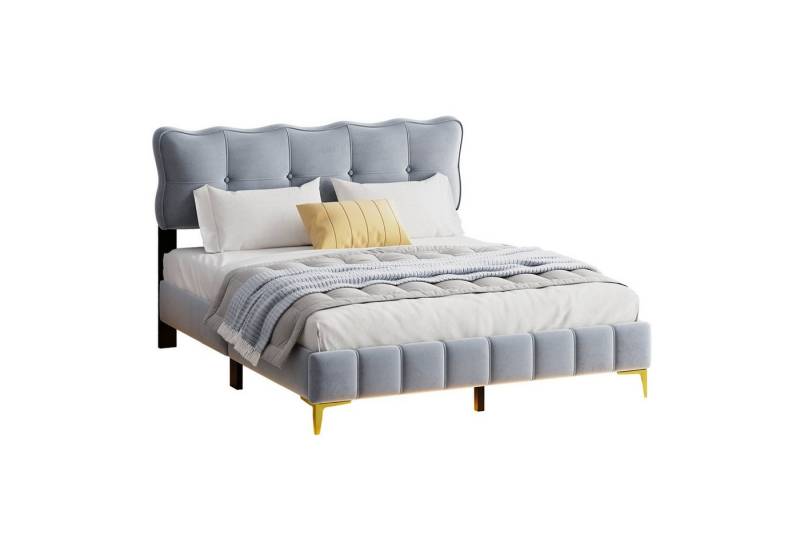 HAUSS SPOLE Polsterbett 160 x 200 cm mit LED-Leuchten, Rückenlehne, Samtstoff, Grau, Ohne Matratze von HAUSS SPOLE