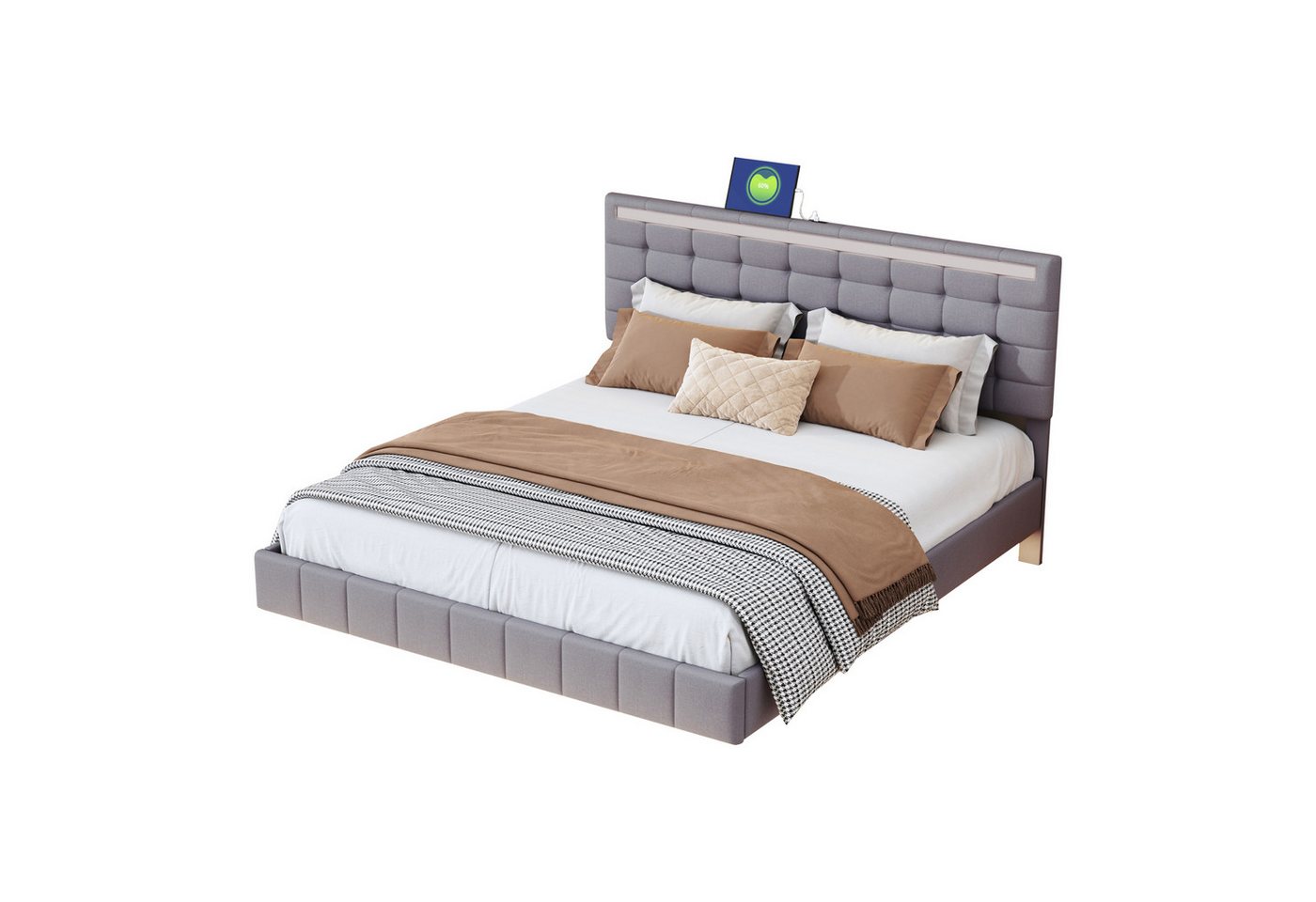 HAUSS SPOLE Polsterbett 160 x 200 cm mit LED-Leuchten und Kopfteildesign in Leinen Grau, hautfreundlichem Leinen Beige HAUSS SPOLE Polsterbett 160 x 200 cm mit LED-Leuchten und Kopfteildesign in Leinen Grau, hautfreundlichem Leinen Beige von HAUSS SPOLE